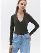 OXXO Bluza slim fit cu decolteu in U - Kaki inchis