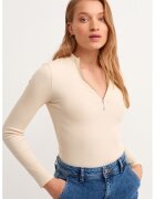 OXXO Bluza slim fit cu fermoar scurt - Maro nisip