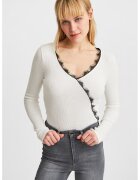 OXXO Bluza slim fit striata cu detalii de dantela - Alb