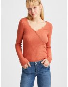 OXXO Bluza slim fit striata cu detalii de dantela - Caramiziu
