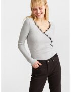 OXXO Bluza slim fit striata cu detalii de dantela - Gri deschis