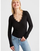 OXXO Bluza slim fit striata cu detalii de dantela - Negru