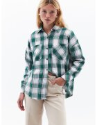 OXXO Camasa din flanel cu buzunare pe piept - Verde aquamarin/Alb murdar