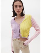 OXXO Cardigan crop cu model colorblock si decolteu in V - Galben/Lila pal