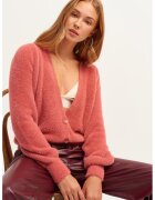 OXXO Cardigan cu decolteu in V si aspect pufos - Roz somon