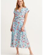 OXXO Fusta midi cu model floral si talie inalta - Albastru deschis