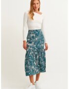 OXXO Fusta midi cu model si slit lateral - Alb/Verde persan