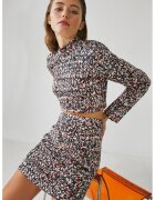 OXXO Fusta mini cu model abstract - Negru/Bej/Rosu vermillion