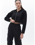 OXXO Hanorac crop cu fermoar - Negru