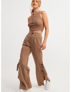 OXXO Pantaloni din amestec de lyocell cu inchideri laterale - Maro taupe