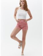 OXXO Pantaloni scurti cu talie inalta si model in carouri - Rosu/Alb