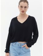 OXXO Pulover crop cu decolteu in V si maneci cazute - Negru