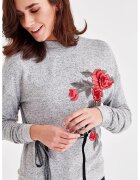 OXXO Pulover cu broderie florala si drapaj pe maneci - Rosu/Gri melange