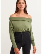 OXXO Pulover cu decolteu pe umeri si model uni - Verde sparanghel