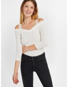 OXXO Pulover slim fit cu decolteu pe umeri si maneci 3/4 - Alb