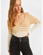 OXXO Pulover striat slim fit cu model in dungi - Alb/Bej