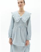 OXXO Rochie lunga cu model in carouri Papykpoti - Alb/Albastru deschis