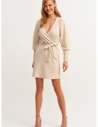OXXO Rochie mini texturata cu snur in talie - Bej deschis