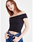 OXXO Top crop cu aspect stralucitor - Negru