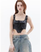 OXXO Top crop de piele ecologica cu fermoar - Negru
