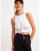 OXXO Top slim-fit striat cu detaliu decupat - Alb optic