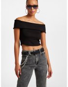 OXXO Tricou crop cu decolteu pe umeri - Negru
