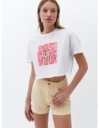 OXXO Tricou crop cu text - Alb/Galben/Roz