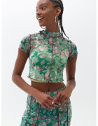 OXXO Tricou crop din plasa - Roz pastel/Verde pal/Alb murdar