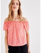 OXXO Tricou cu buline si decupaj pe umeri - Alb/Coral