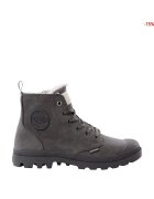 Palladium Ghete de piele cu captuseala de blana sintetica Pampa - Gri