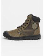 Palladium Ghete de piele cu garnituri textile si siret - Negru/Verde inchis