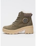 Palladium Ghete din piele cu toc masiv - Kaki