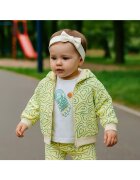 Panco Hanorac cu gluga fermoar si imprimeu Inimioare - Keep Going - Galben si Bej - pentru fetite - Galben