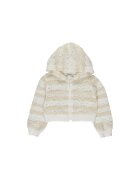 Panco Jacheta crop din tesatura cu dantela - Lace Effect - Dungi Alb si Bej - pentru fetite - Alb