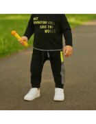 Panco Pantaloni sport cu dunga galbena in parti - City Boys - Negru si Galben Fosforescent - pentru baietei - Negru