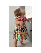 Panco Rochie cu fundita roz si volane la maneci - Hope - Bej cu buline colorate - pentru fetite - Bej