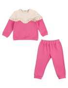 Panco Set 2 piese sport: Bluza cu maneca lunga si volan si pantalon - Hope - Roz Fucsia si Bej - pentru fetite - Fucsia