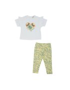 Panco Set 2 piese: tricou si colanti imprimati inimioare - Keep Going - Alb si Galben - pentru fetite - Galben