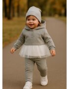 Panco Set de trening 2 piese: bluza cu gluga si urechi - cu tull - si pantaloni - - Little Ballerina - pentru fetite - Gri