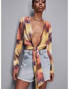 Patrizia Pepe Cămașă cu mânecă lungă - cordon reglabil în talie și imprimeu tie dye - Multicolor