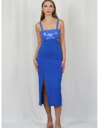 Patrizia Pepe Rochie midi - decupata lateral cu top imitatie de piele - Albastru