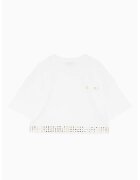 Patrizia Pepe Tricou crop - cu detalii micro tip oglindă aplicate în trei rânduri - Alb