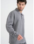 Pegador Bluza striata polo cu maneci cazute - Gri inchis