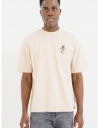 Pegador Tricou cu imprimeu si decolteu la baza gatului - Crem
