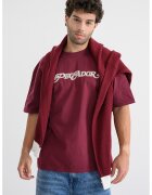 Pegador Tricou din bumbac cu imprimeu logo si maneci cazute - Rosu stins