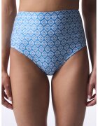 Penti Bikini clasic cu model si talie inalta - Albastru royal/Alb optic