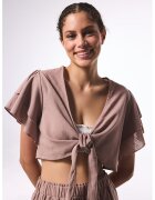 Penti Bluza crop cu prindere si maneci cu volane - Roz prafuit