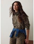 Penti Bluza cu animal print cu guler inalt - Negru/Maro camel