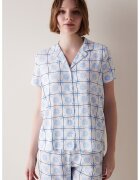 Penti Bluza de pijama cu nasturi si imprimeu - Alb/Albastru