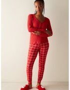 Penti Bluza de pijama cu striatii si decolteu in V - Rosu/Alb